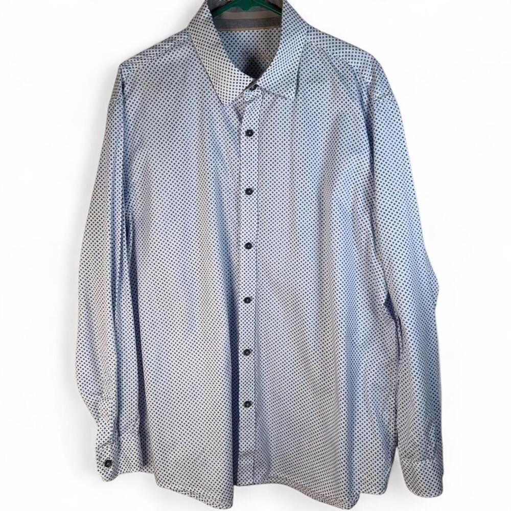 Tasso Elba Mens XXL Light Blue Micro Check Button Down Dress Shirt Long Sleeve